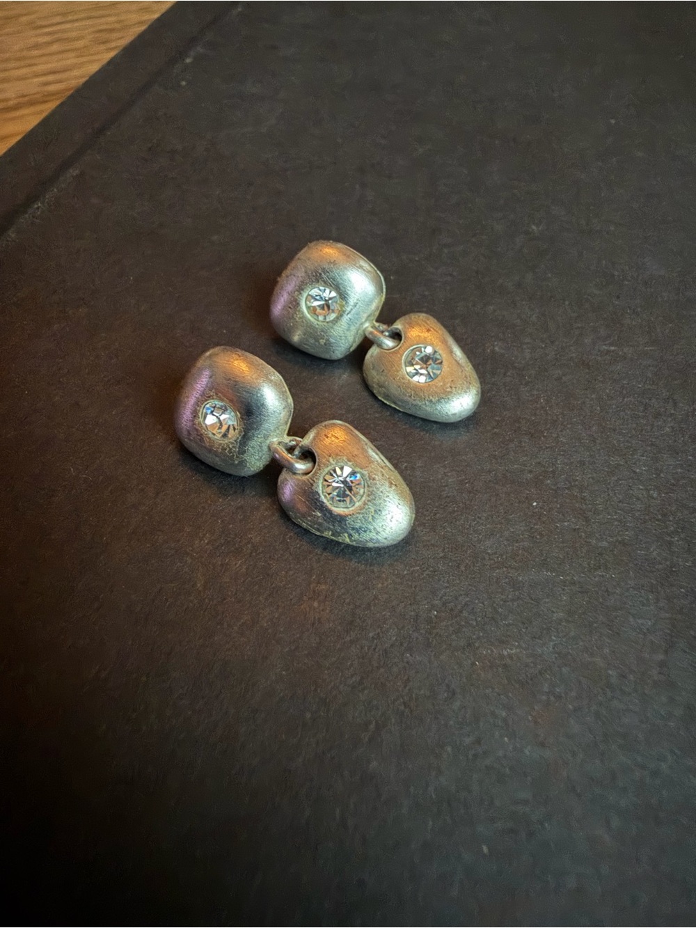 Signed Roberta Chiarella Brushed Silver Drop Earrings with Crystal Accents